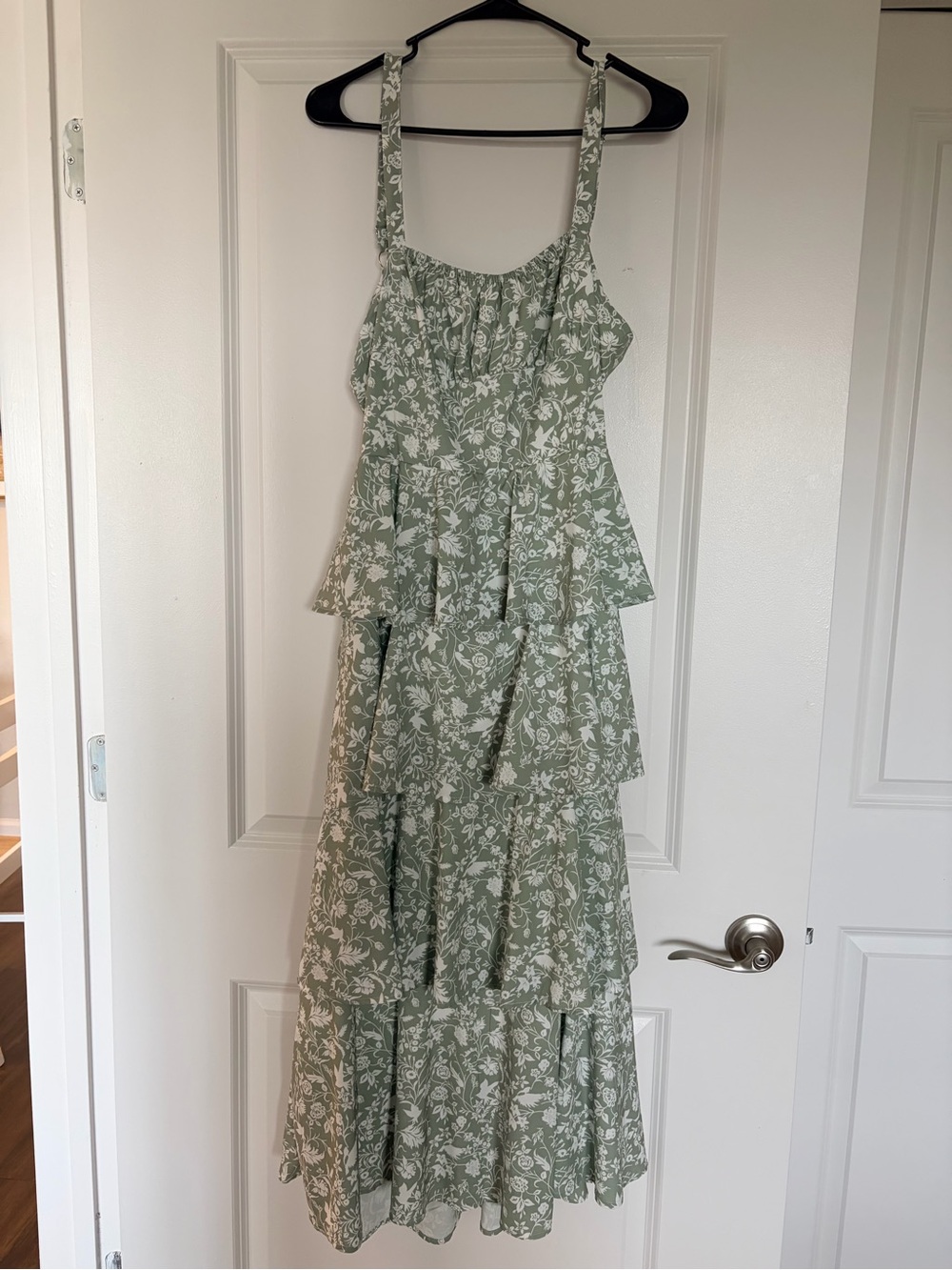 Tiered Floral Maxi Dress in Sage Green